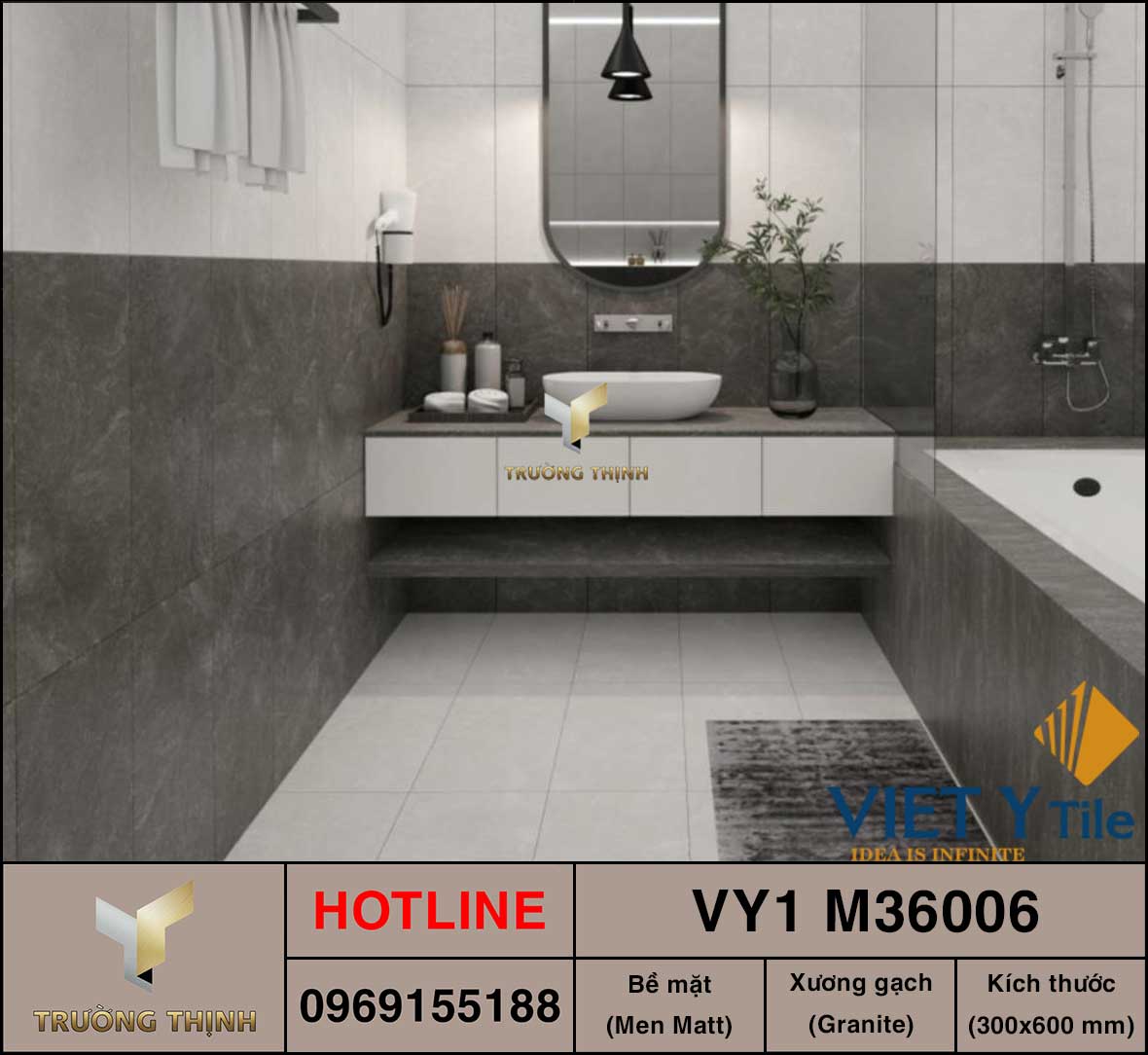 Gạch giả xi măng 300x600 Việt Ý VY1-M36006