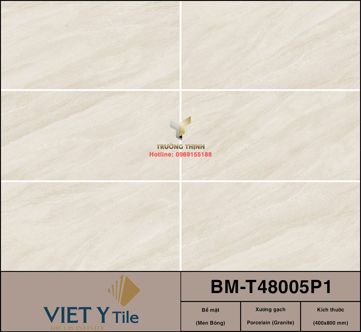 Gạch granite men bóng màu kem 400x800 Việt Ý BM-T48005P1 – Đẳng cấp cho không gian hiện đại