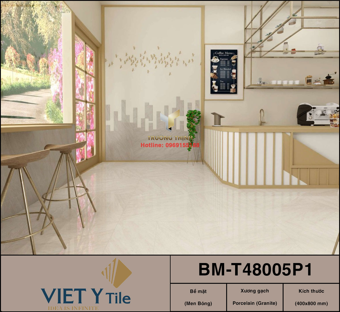 Gạch granite men bóng màu kem 400x800 Việt Ý BM-T48005P1 – Đẳng cấp cho không gian hiện đại