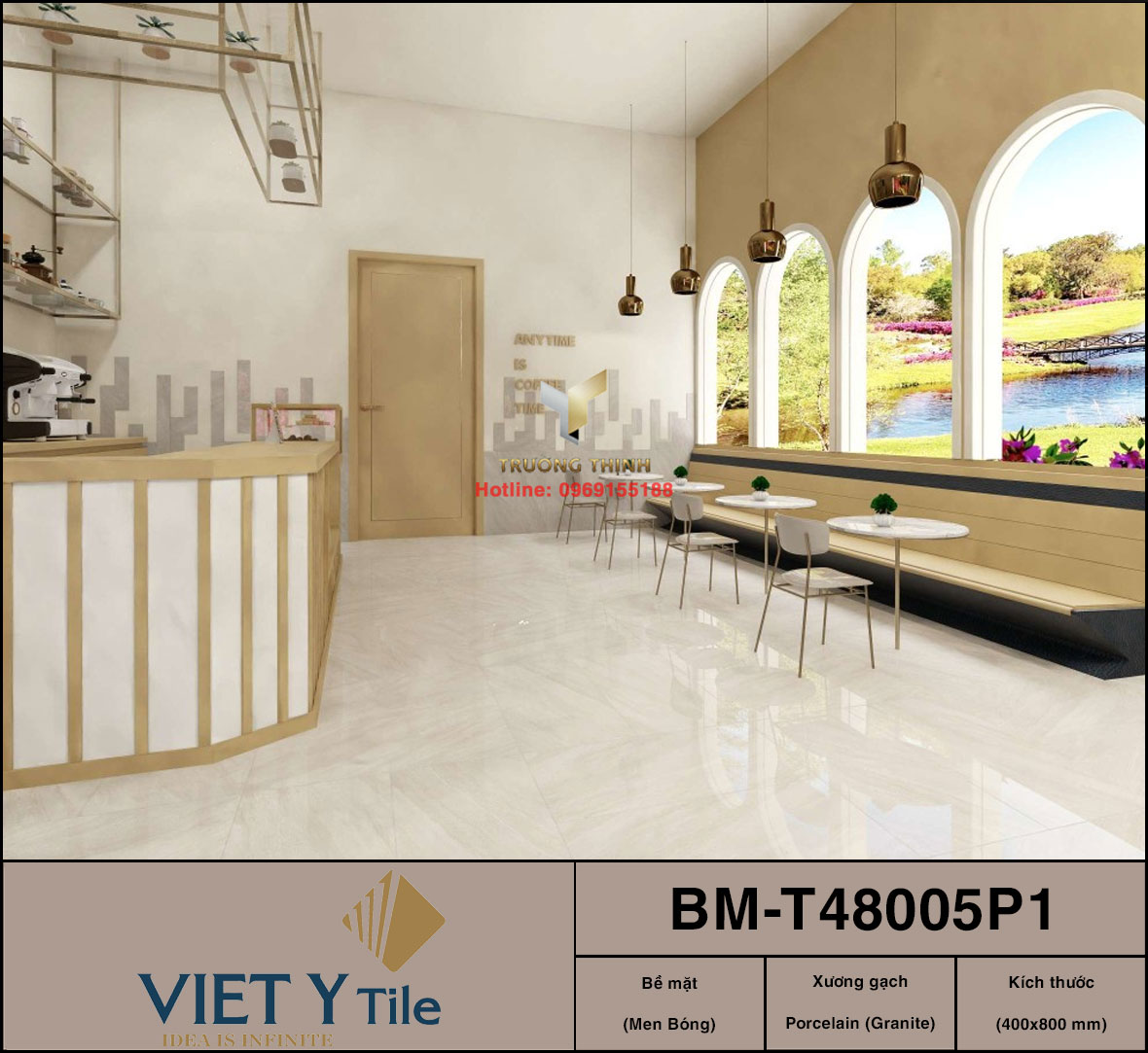 Gạch granite men bóng màu kem 400x800 Việt Ý BM-T48005P1 – Đẳng cấp cho không gian hiện đại