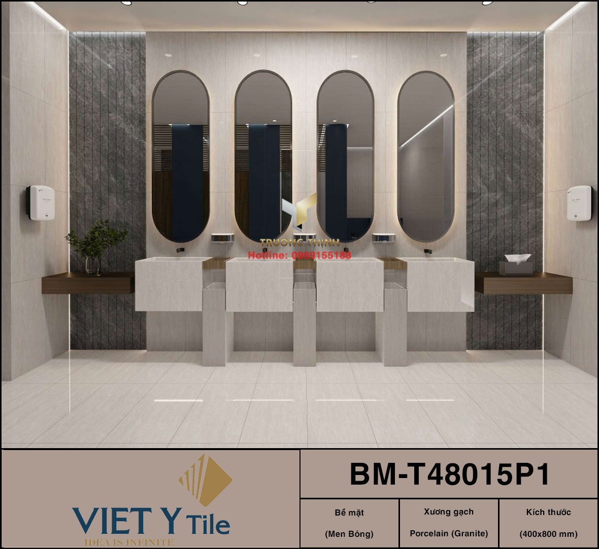 Gạch Granite Vân Đá Travertine Màu Kem 400x800 Việt Ý BM-T48015P1 Cao Cấp