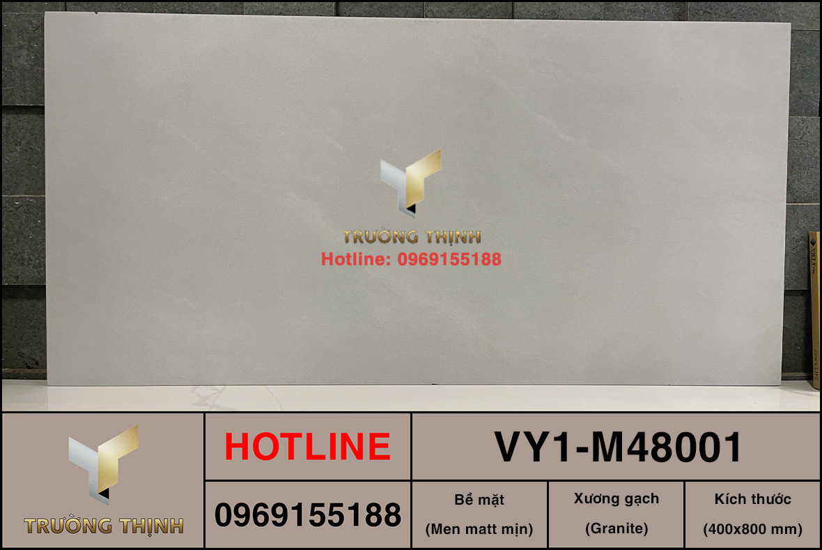 Gạch ốp lát 400x800 Việt Ý VY1-M48001 ảnh thực tế đang được trưng bày tại Showroom Trường Thịnh