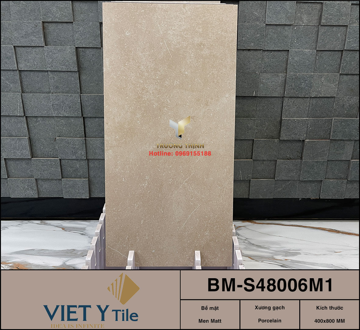 Gạch ốp lát granite chống trơn màu be 400x800 Việt Ý BM-S48006M1 cao cấp