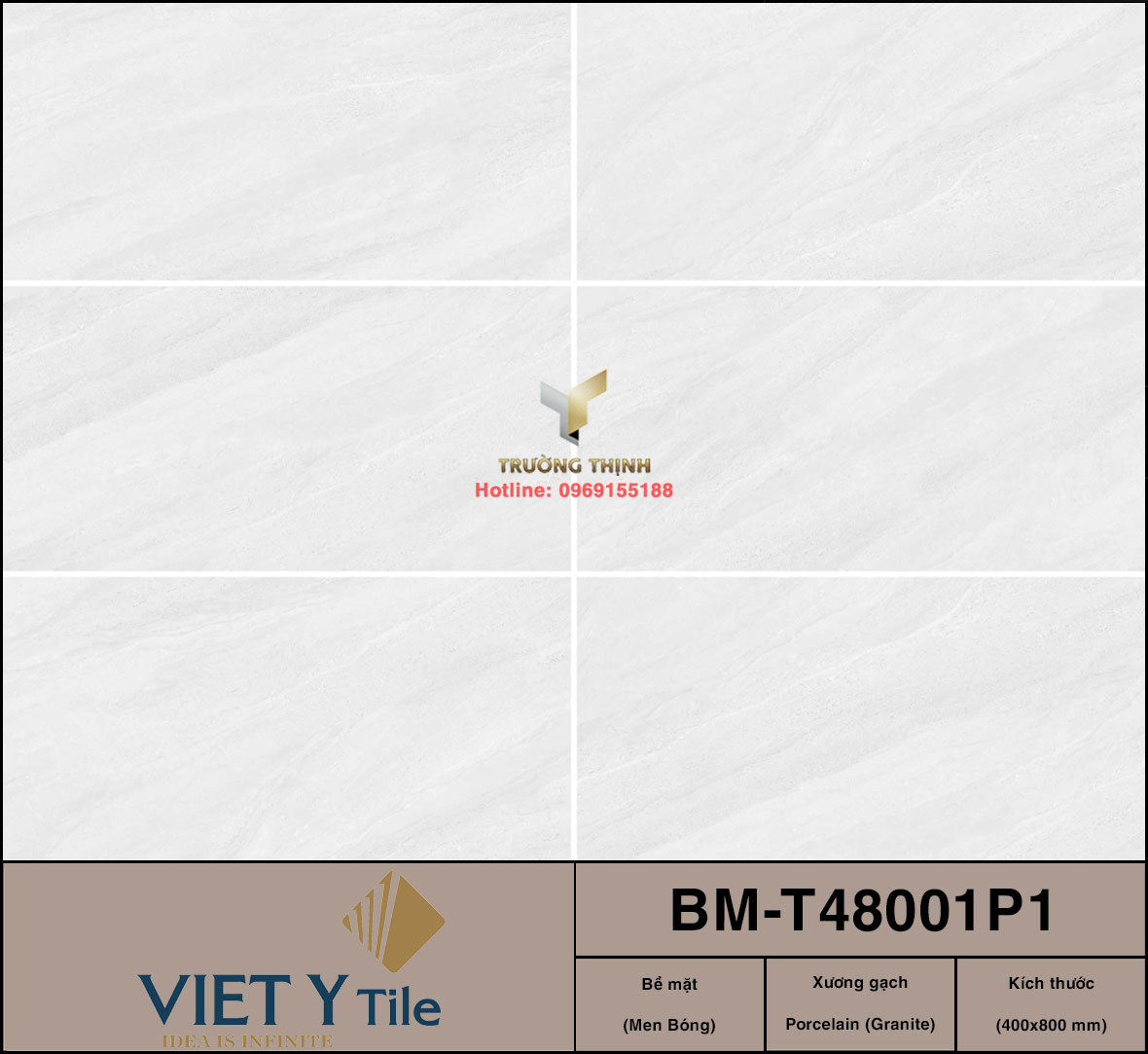 Gạch ốp lát granite màu ghi sáng 400x800 Việt Ý BM-T48001P1: Đẳng cấp tinh tế cho mọi công trình