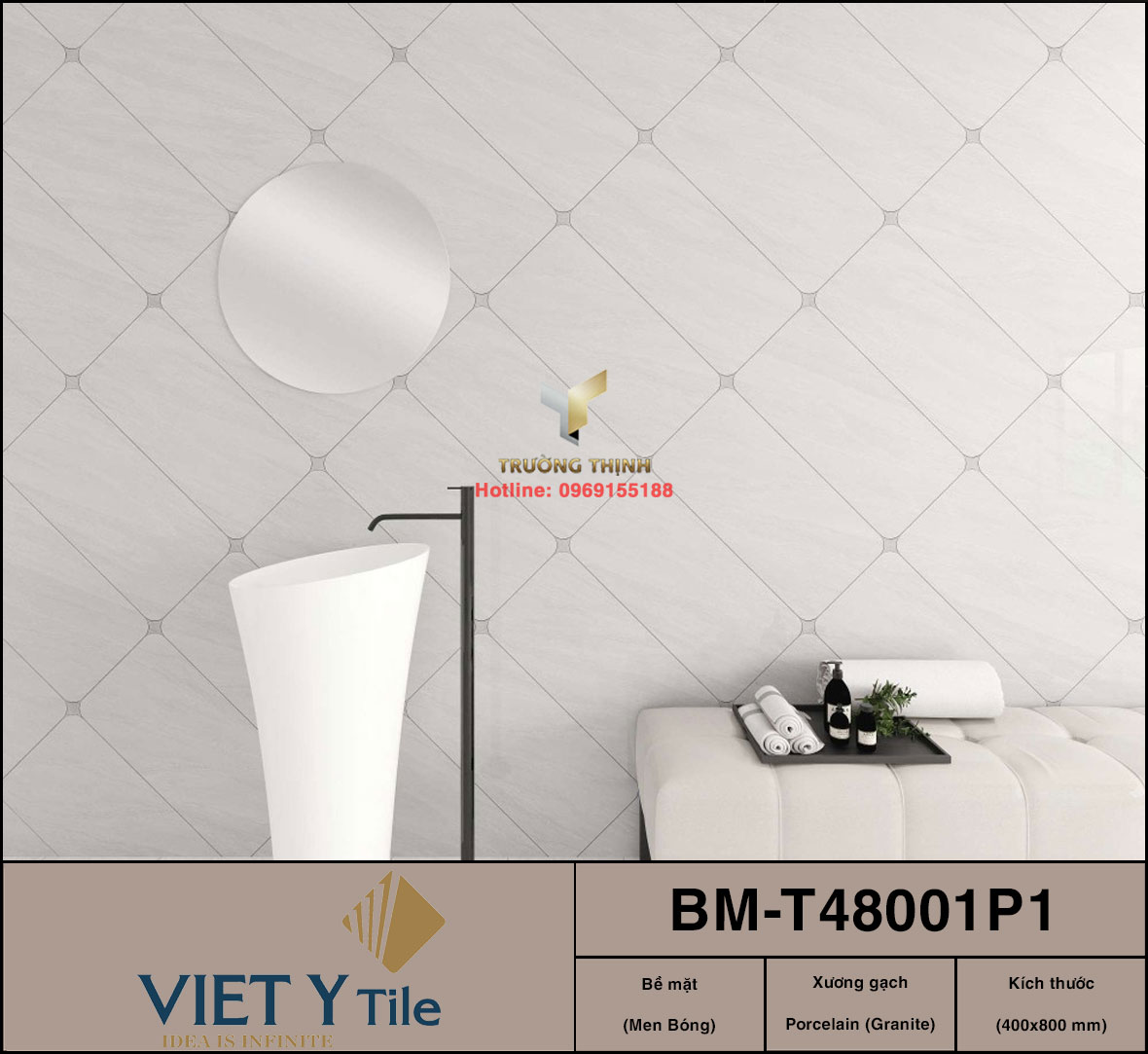Gạch ốp lát granite màu ghi sáng 400x800 Việt Ý BM-T48001P1: Đẳng cấp tinh tế cho mọi công trình