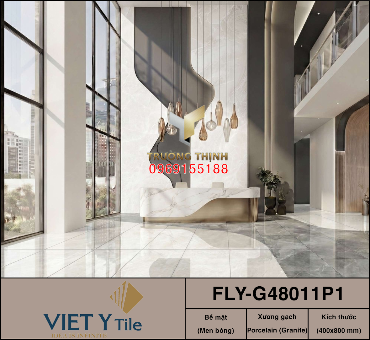 Gạch ốp tường granite vân đá màu kem 400x800 Việt Ý FLY-G48011P1