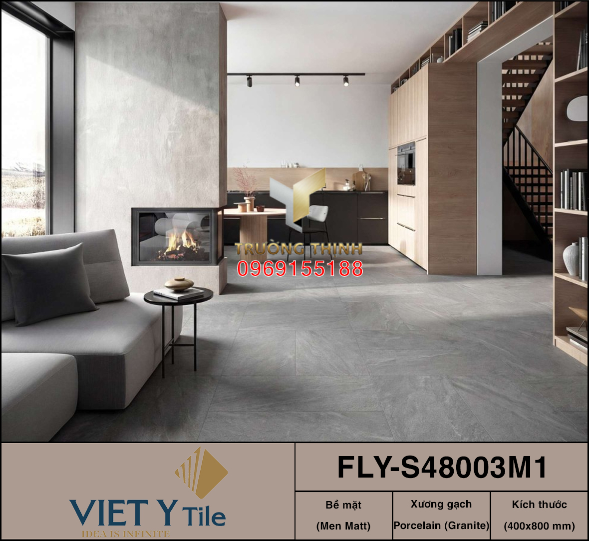 Gạch Granite men Matt màu xám 400x800 Việt Ý FLY-S48003M1 Chính Hãng