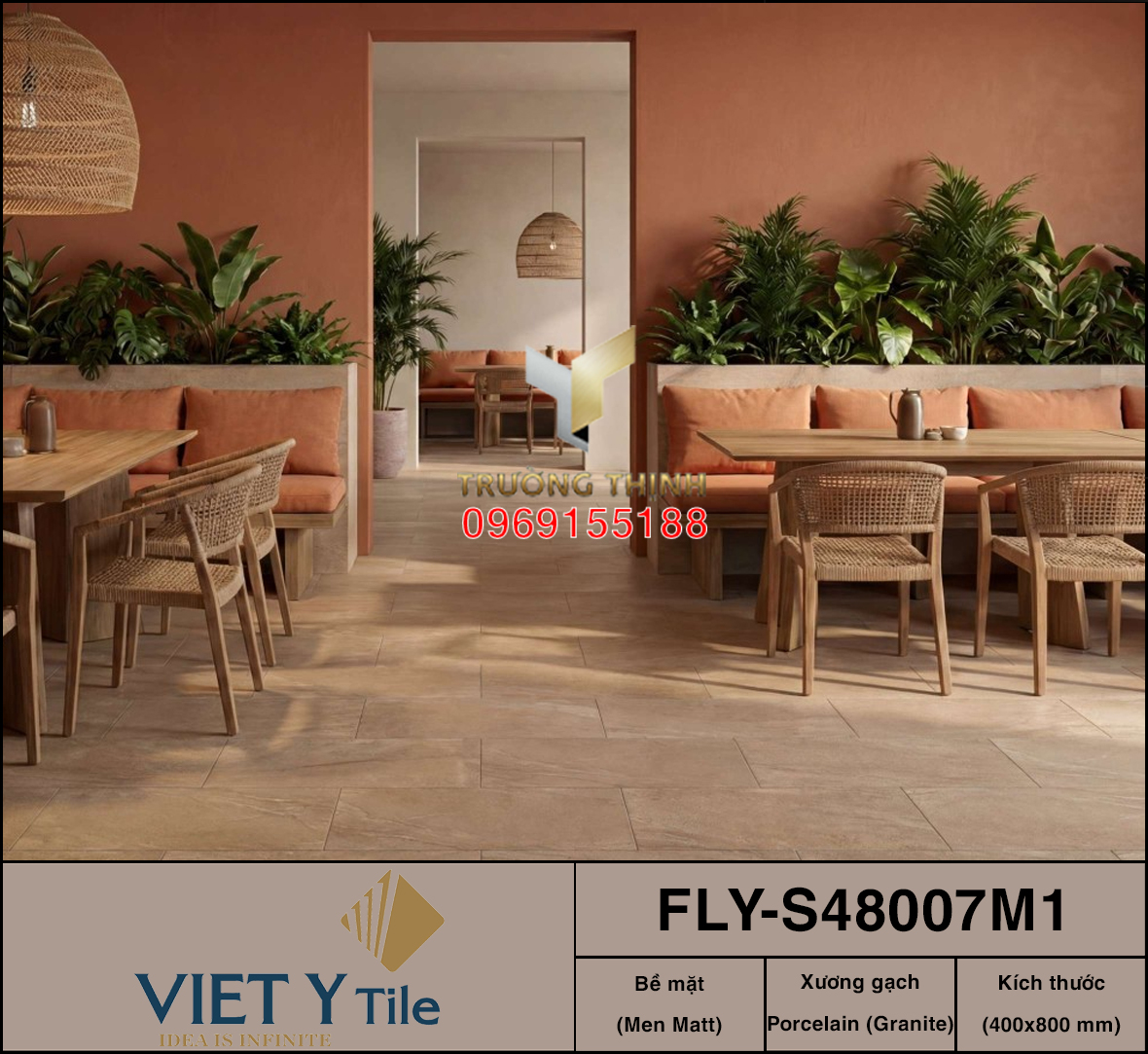 Gạch ốp lát Việt Ý FLY-S48007M1 400x800 Men Matt Màu Nâu Đất Đẹp