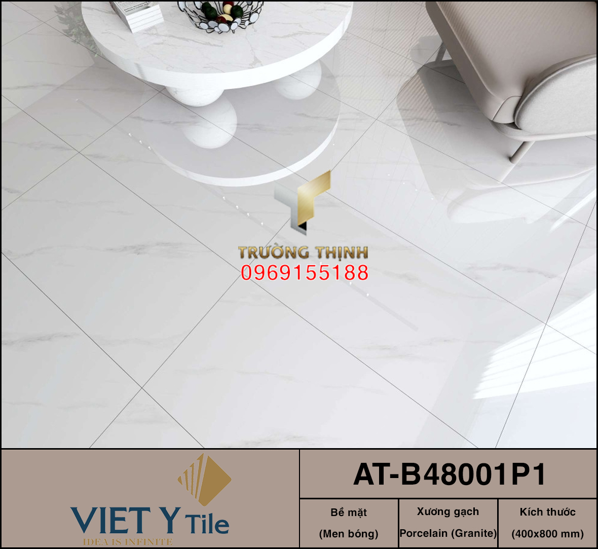 Gạch ốp lát trắng khói vân mây 400x800 Việt Ý AT-B48001P1: Đỉnh cao sự tinh tế