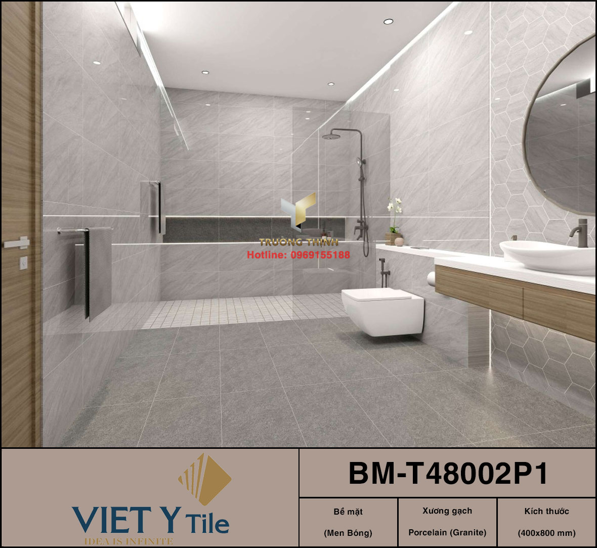 Gạch ốp lát vân đá màu ghi xám 400x800 Việt Ý BM-T48002P1 Cao Cấp