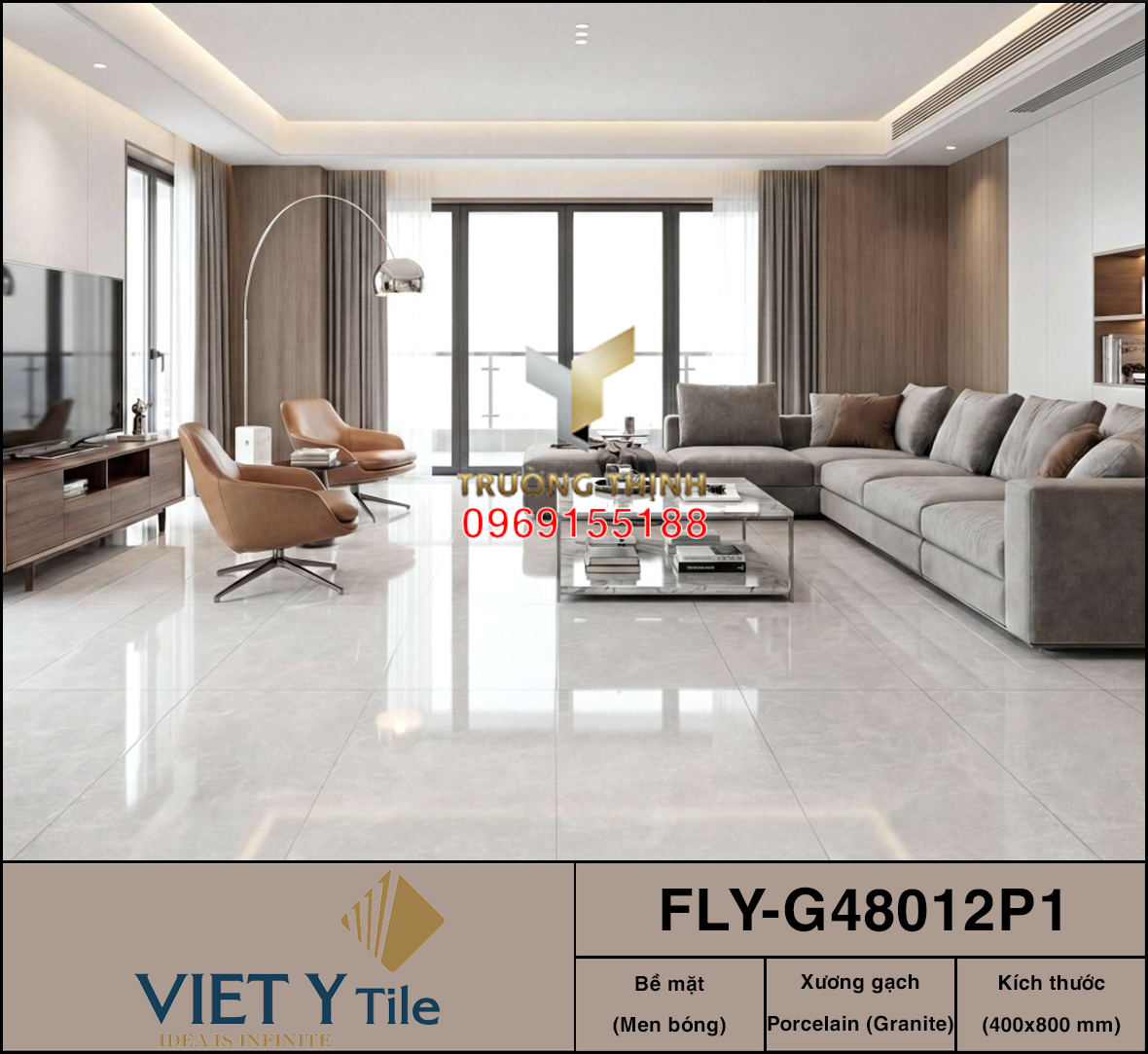 Gạch ốp tường granite vân đá màu ghi 400x800 Việt Ý FLY-G48012P1 giá tốt