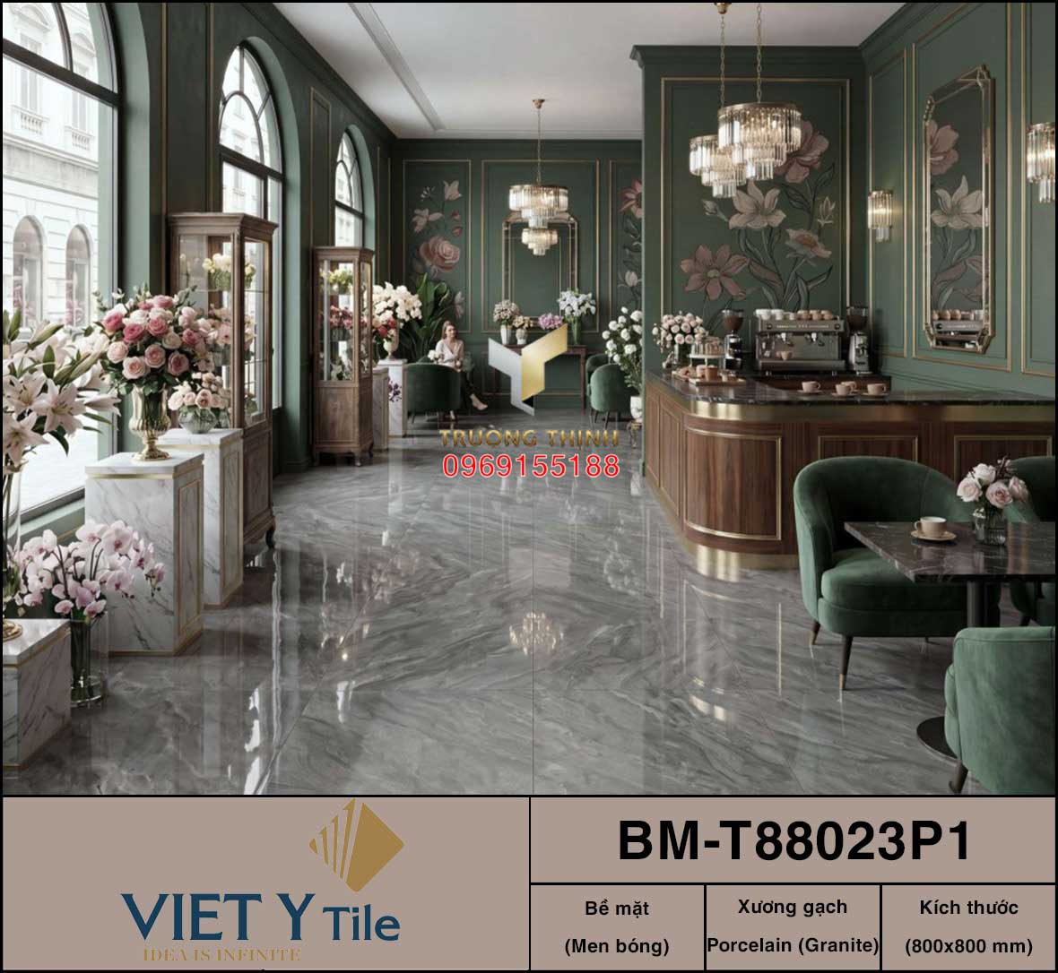 Gạch granite vân đá Travertine 800x800 Việt Ý BM-T88023P1 cao cấp