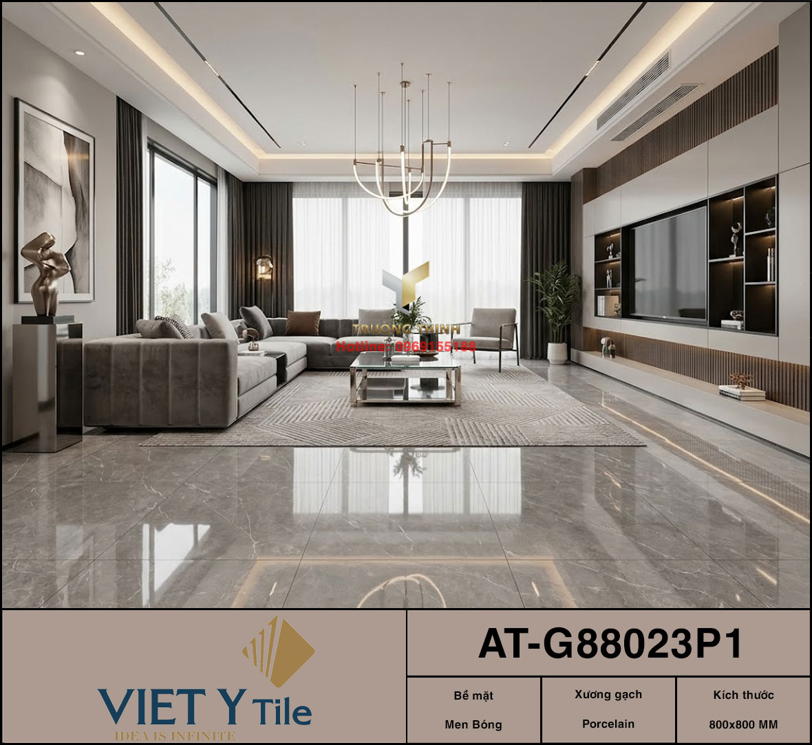 Gạch lát nền granite giả đá 800x800 Việt Ý AT-G88023P1: Vẻ đẹp tinh tế từ BST Ánh Trăng
