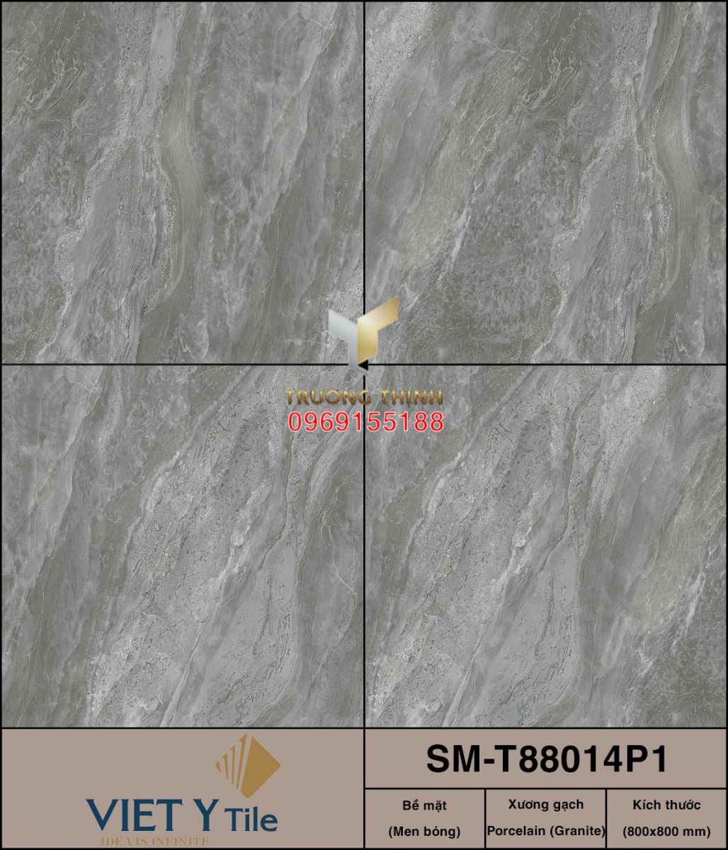Gạch lát nền Granite men bóng màu xám 800x800 Việt Ý SM-T88014P1