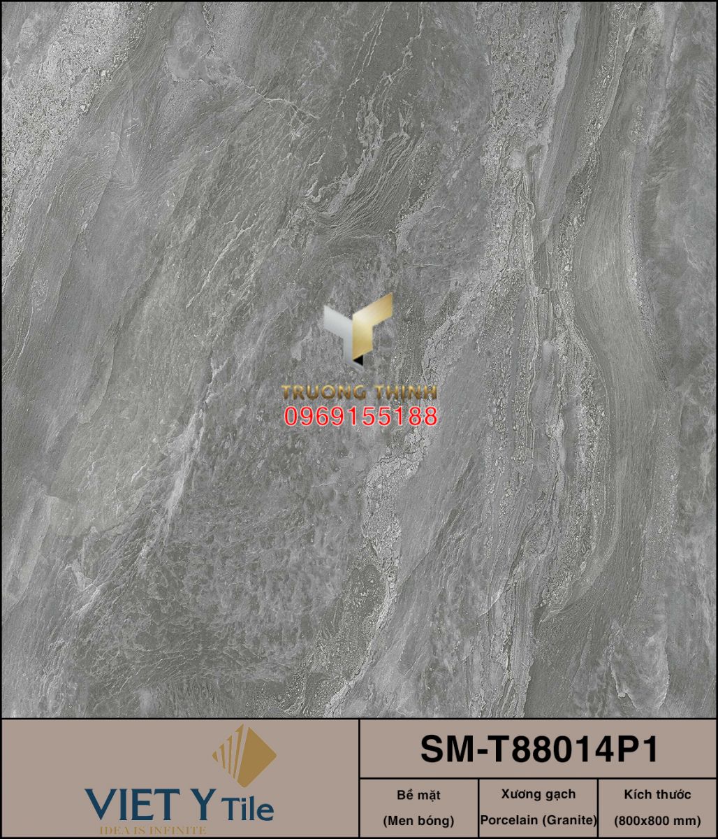 Gạch lát nền Granite men bóng màu xám 800x800 Việt Ý SM-T88014P1
