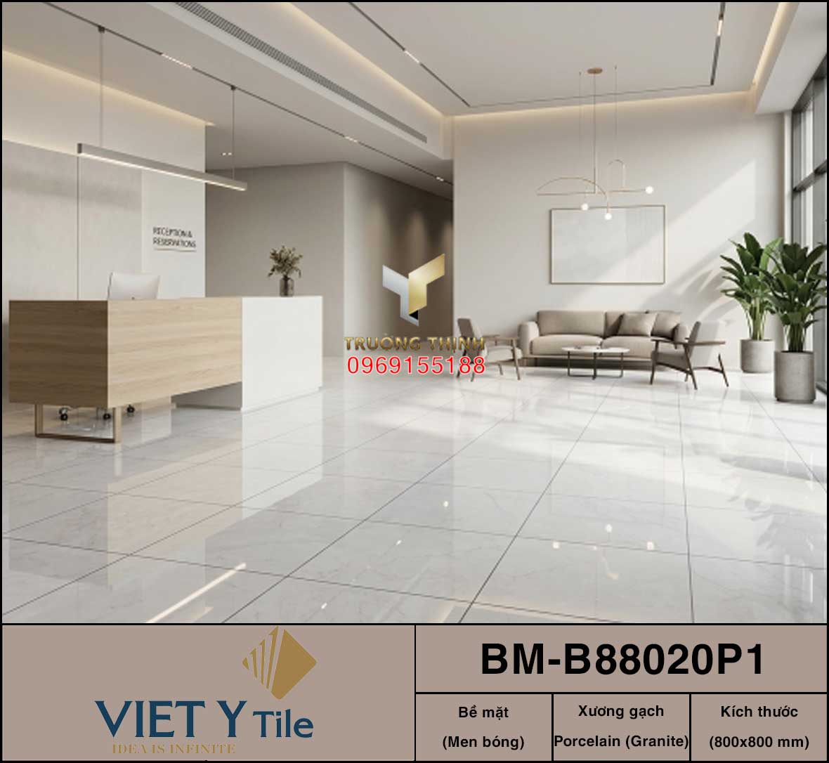Gạch Lát Nền Granite Trắng Khói Vân Mây 800x800 Việt Ý BM-B88020P1 Giá Tốt