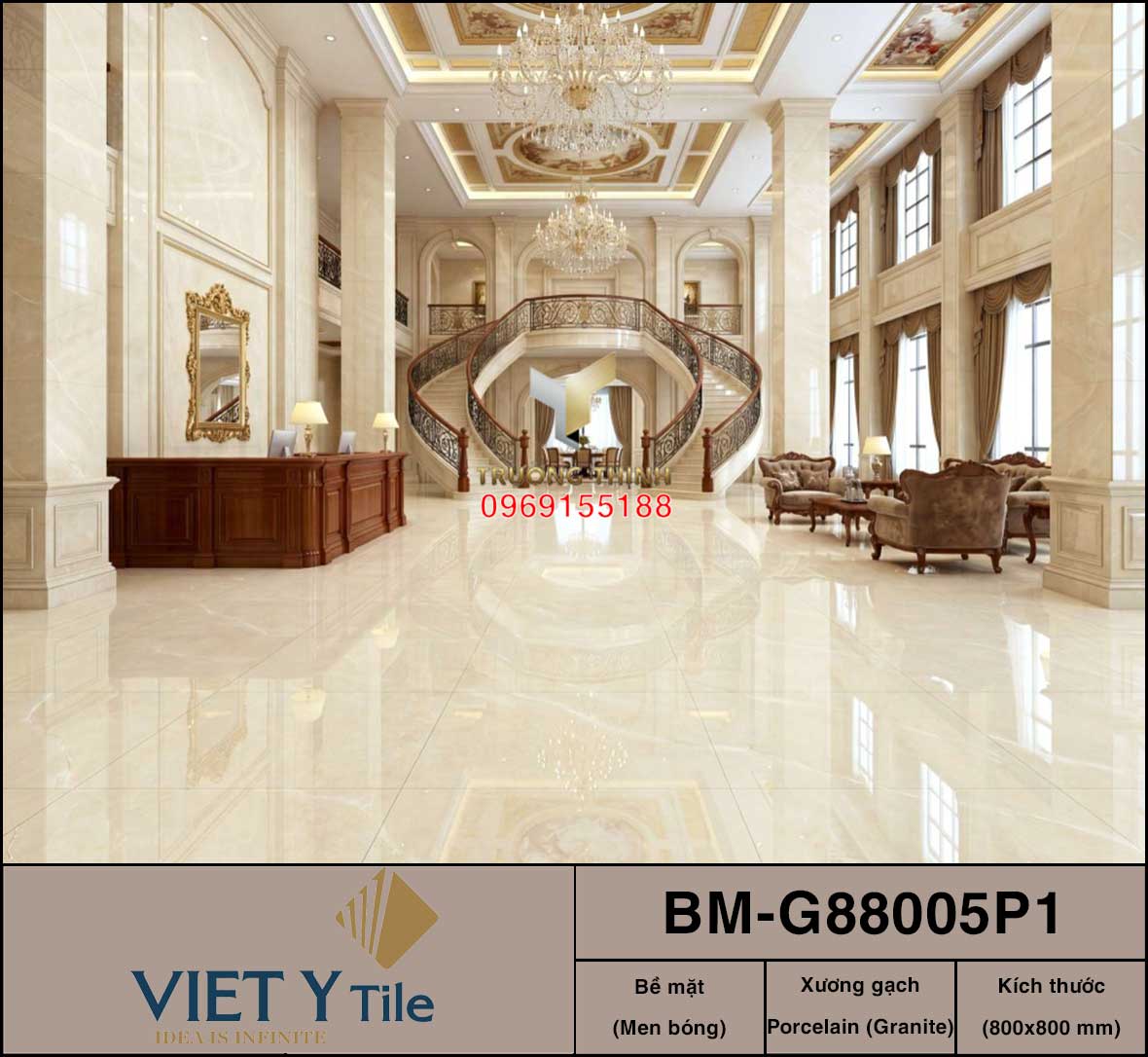Gạch Lát Nền Granite Vân Đá Grigio 800x800 Việt Ý BM-G88005P1 Cao Cấp