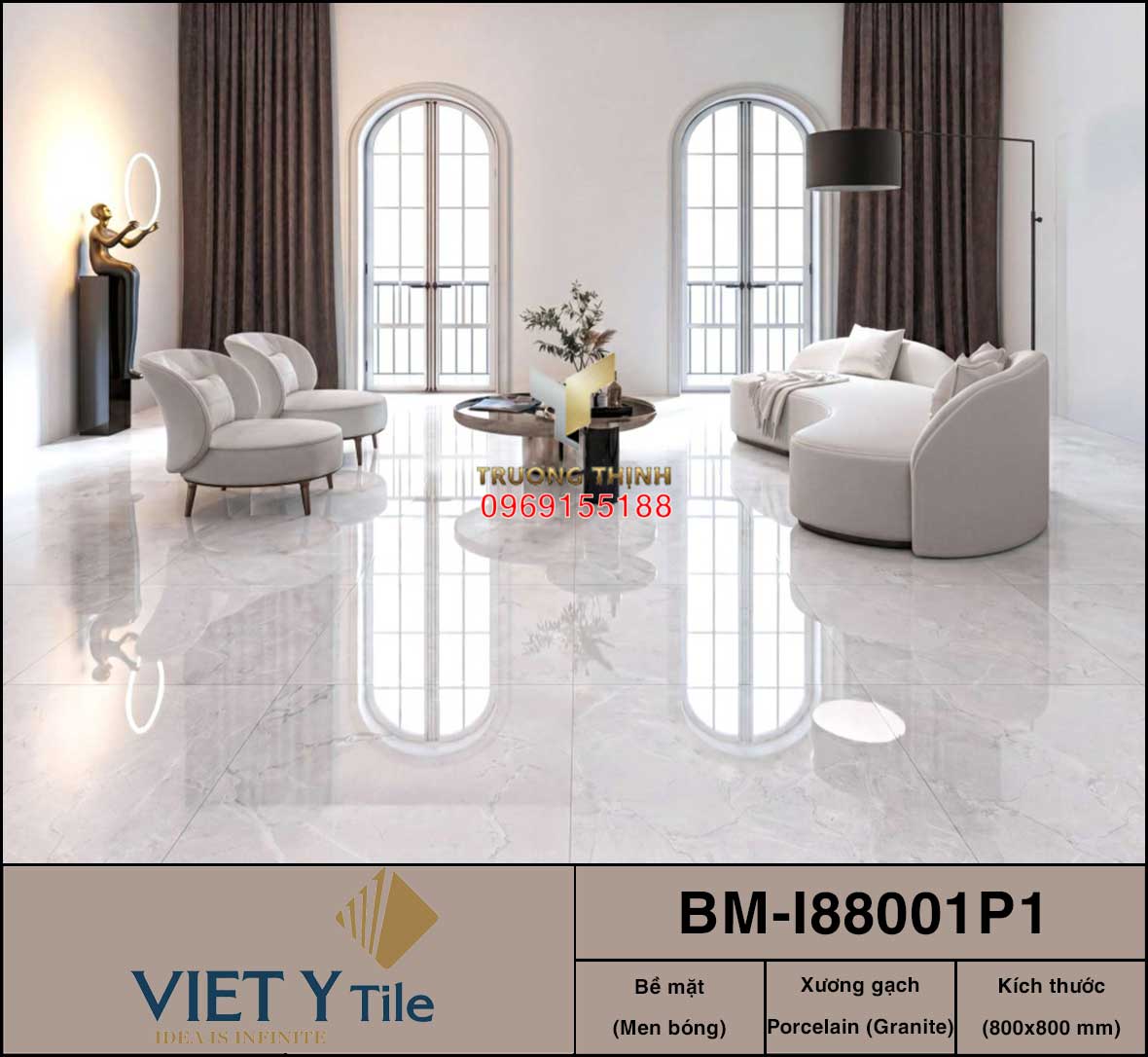 Gạch lát nền granite vân đá Inovy 800x800 Việt Ý BM-I88001P1 Cao Cấp