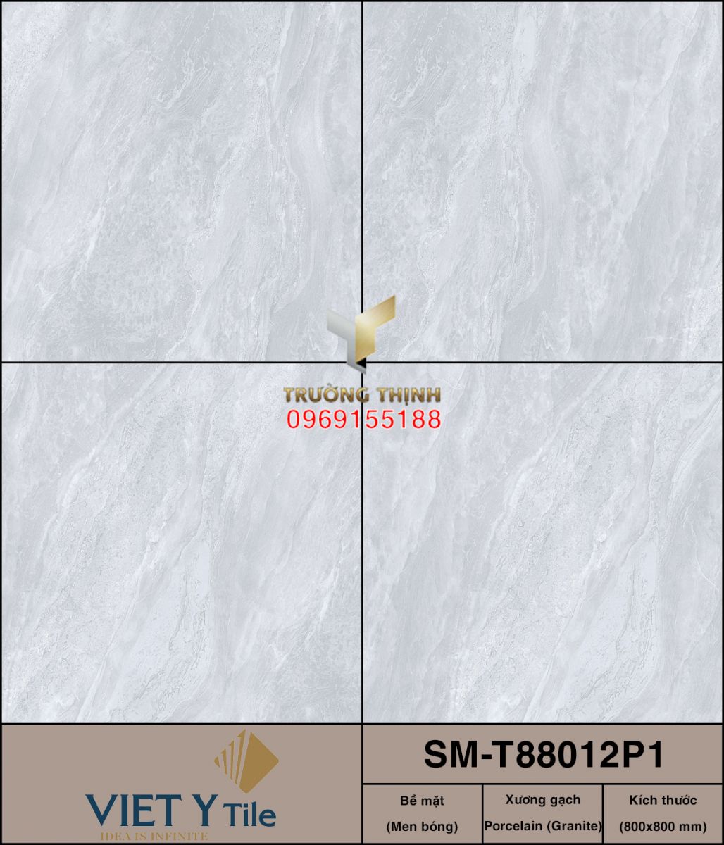 Gạch lát nền Granite vân đá màu ghi 800x800 Việt Ý SM-T88012P1: Lựa chọn hoàn hảo cho không gian sang trọng