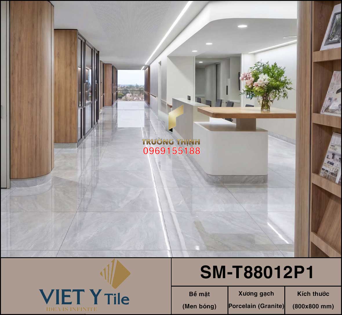 Gạch Lát Nền Granite Vân Đá Màu Ghi 800x800 Việt Ý SM-T88012P1 Cao Cấp