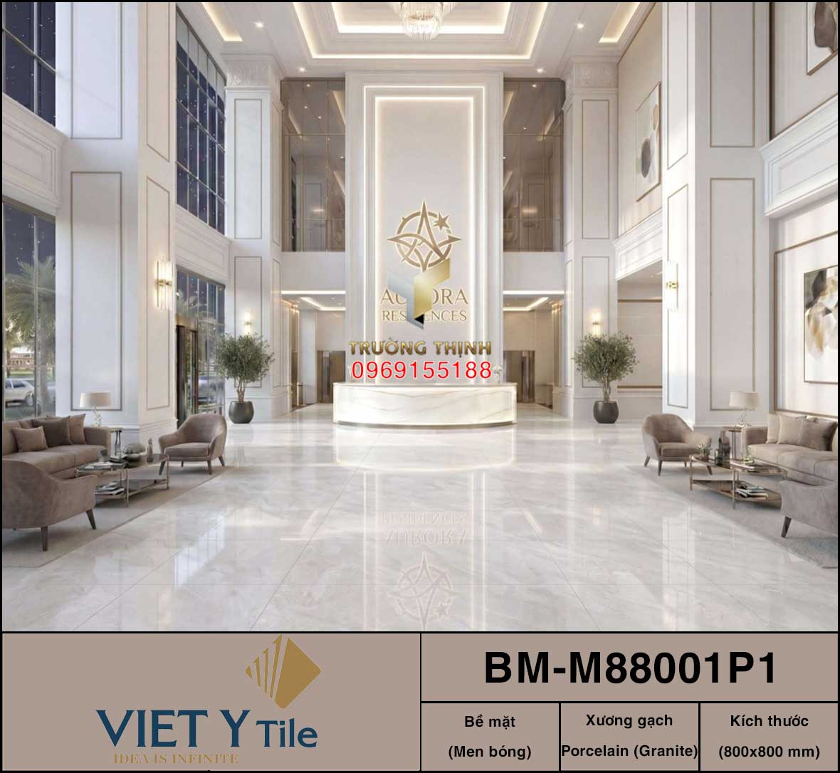 Gạch lát nền Granite Xương Trắng 800x800 Việt Ý BM-M88001P1 Cao Cấp