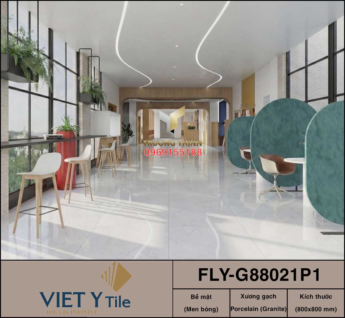 Gạch lát nền 800x800 Việt Ý FLY-G88021P1 Men Bóng Màu Ghi Sang Trọng