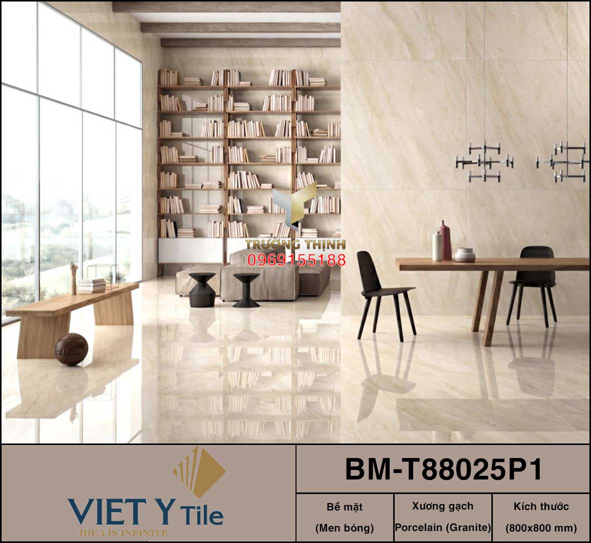 Gạch lát nền vân đá Travertine 800x800 Việt Ý BM-T88025P1 - Giá Tốt