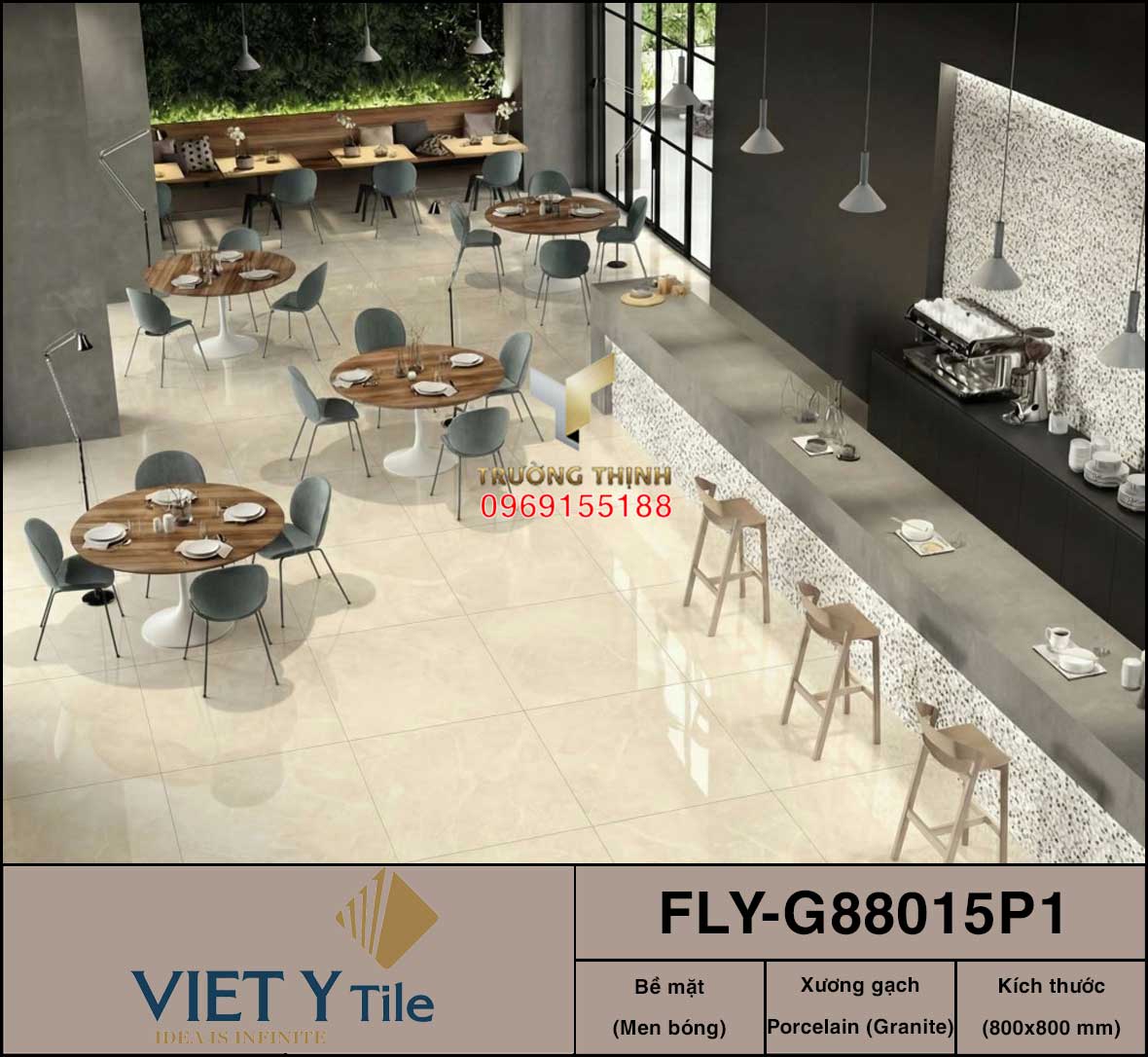 Gạch lát nền vân đá màu be 800x800 Việt Ý FLY-G88015P1 Cao Cấp