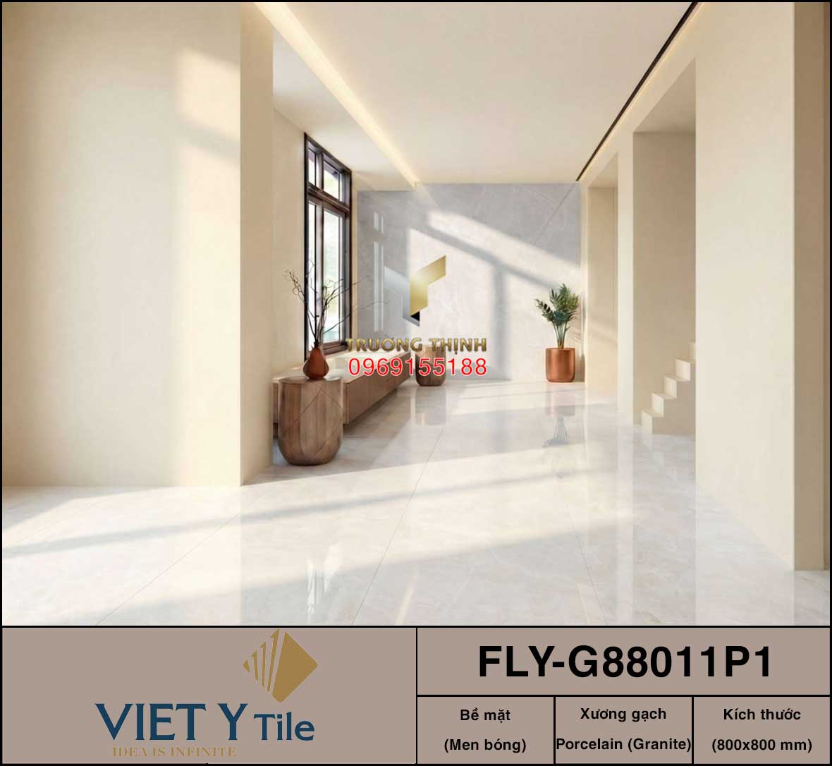Gạch lát nền vân đá màu kem 800x800 Việt Ý FLY-G88011P1 Cao Cấp