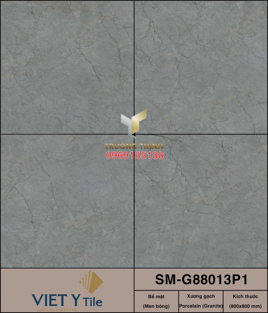 Gạch lát nền vân đá màu xám 800x800 Việt Ý SM-G88013P1: Sự lựa chọn hoàn hảo cho không gian hiện đại