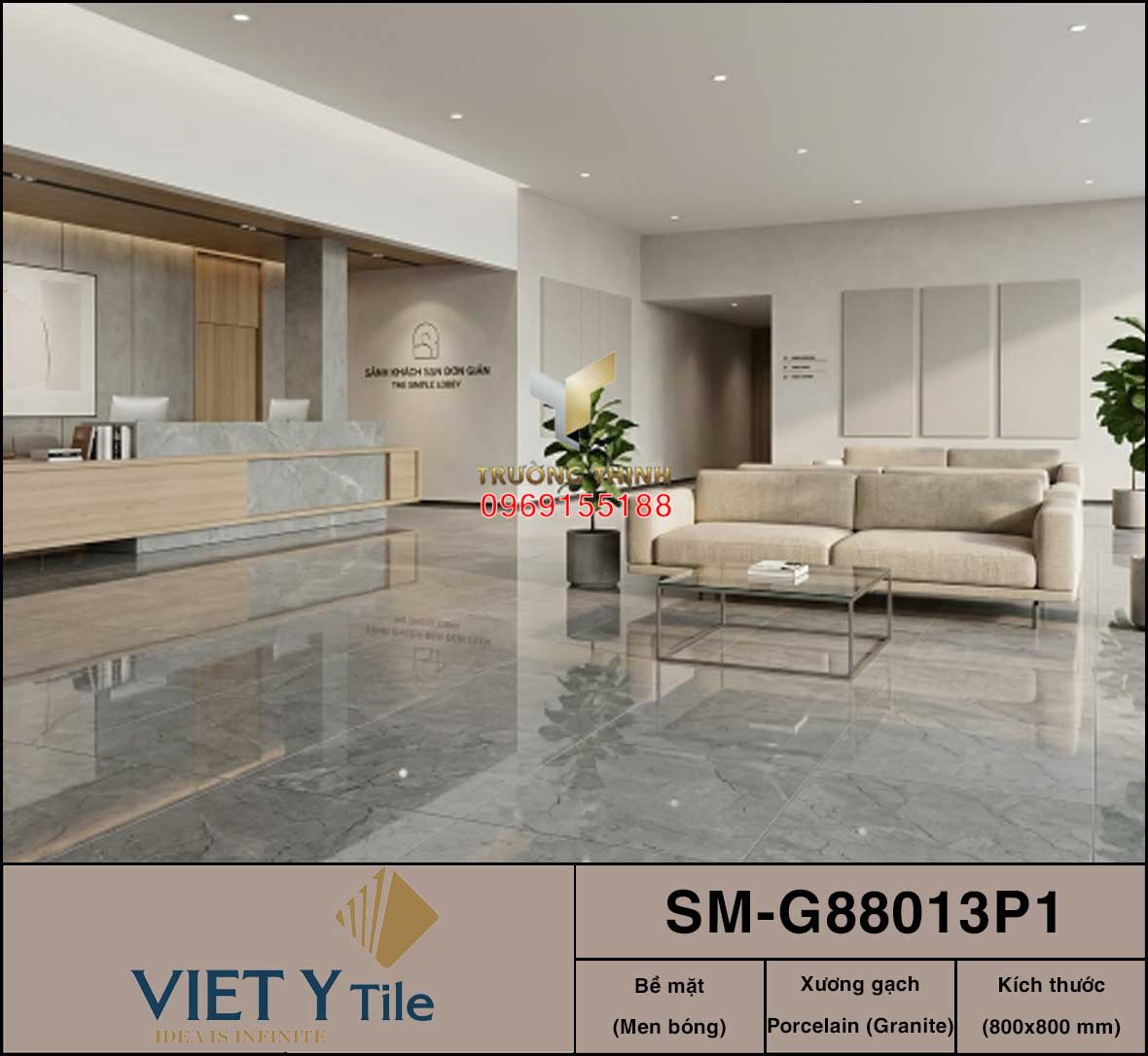 Gạch lát nền vân đá màu xám 800x800 Việt Ý SM-G88013P1 Cao Cấp