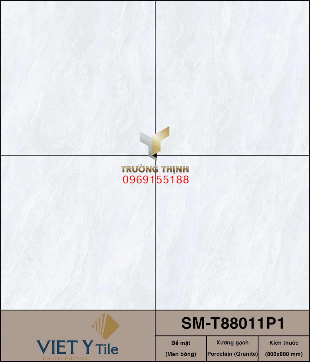 Gạch lát sàn Granite màu ghi sáng 800x800 Việt Ý SM-T88011P1: Vẻ đẹp đẳng cấp cho không gian hiện đại