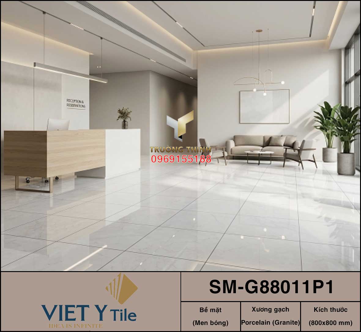 Gạch Lát Sàn Việt Ý 800x800 SM-G88011P1 - Màu Kem Xương Đá Cao Cấp